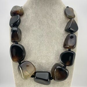 Chunky Tortoise Brown Lucite Beaded Statement Necklace Adjustable Cord
